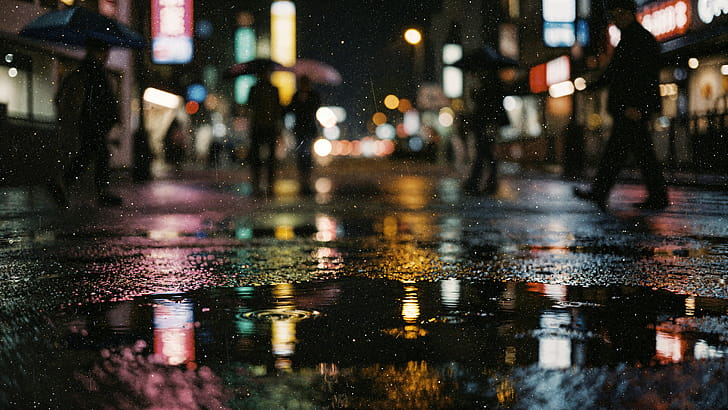 Neon Rain Reflections —, Puddle wallpaper