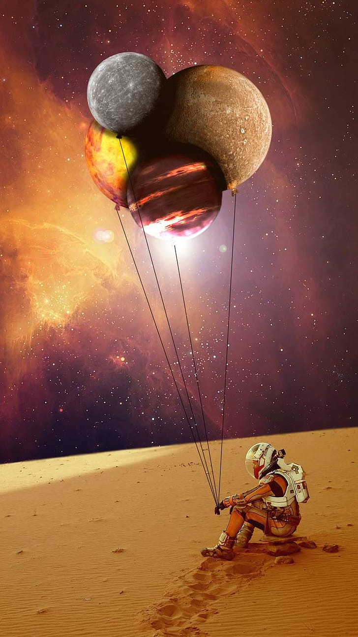 Alone, planet, alone, Sci Fi, astronaut phone wallpaper