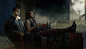 Keanu And V Chillling, cyberpunk-2077, keanu-reeves, 2021-games, games, artstation wallpaper