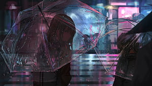 Anime Girl In Rain With Umbrella , anime-girl, anime, artist, artwork, digital-art, umbrella, rain wallpaper