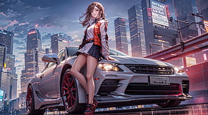 Anime Girl With Cars , anime-girl, anime, artist, artwork, digital-art, artstation wallpaper