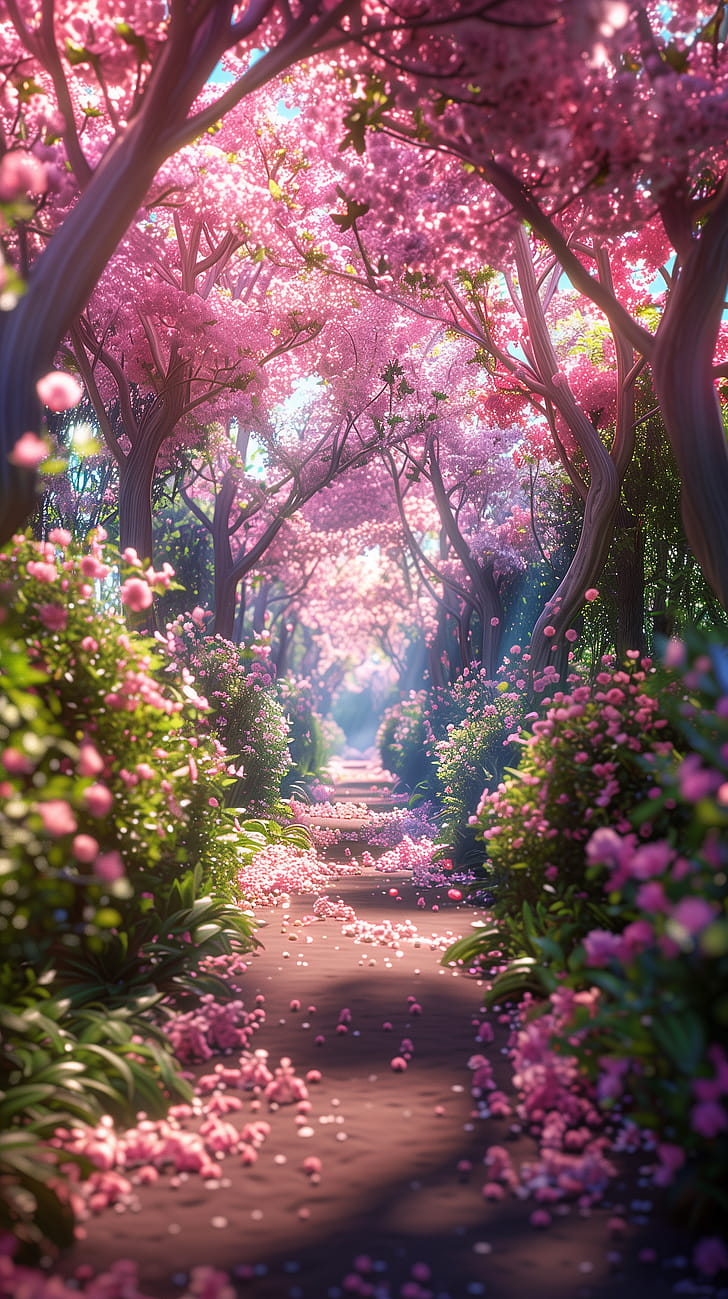 Enchanted Spring Blossom Pathway, spring phone wallpaper
