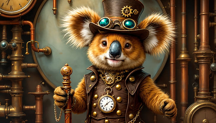 Steampunk Koala, koala, steampunk, clockwork wallpaper