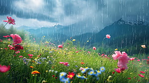 Spring Rain Meadow, spring wallpaper