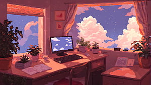 Workspace, computer, 8-bit, artist, artwork, digital-art wallpaper