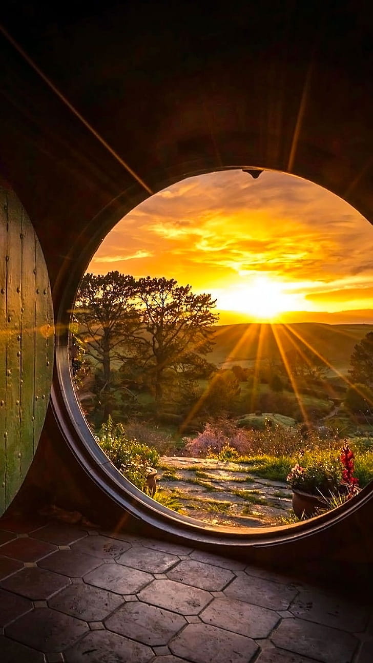 Sunset, Hobbiton phone wallpaper