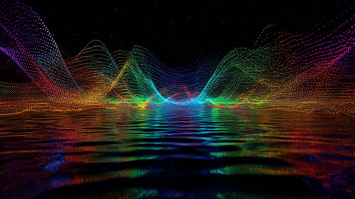 Quantum Neon Waves —  Abstract Water Reflection wallpaper