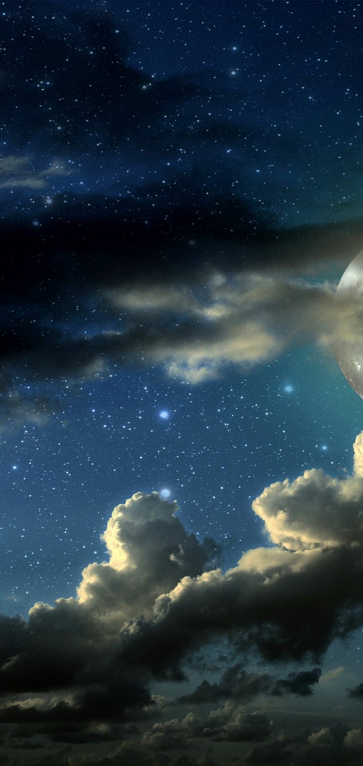Starry night, Clouds phone wallpaper