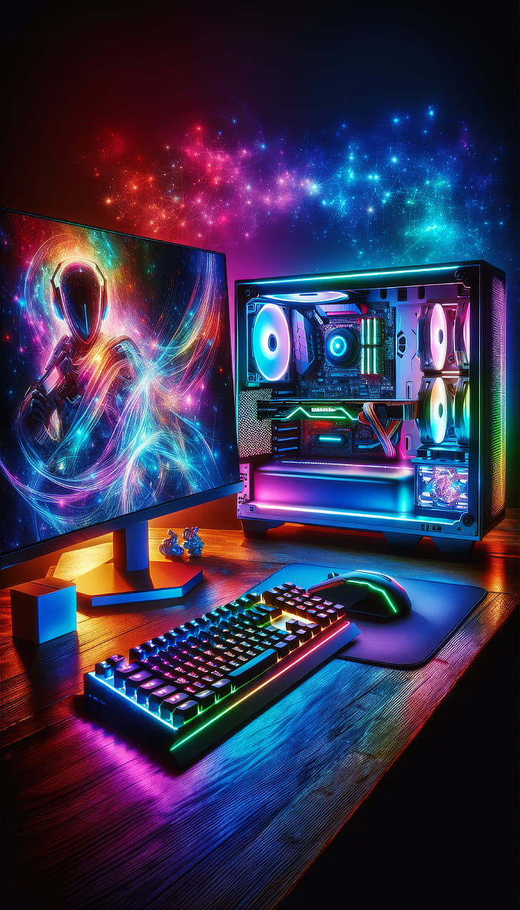 Cosmic Gaming Setup phone wallpaper