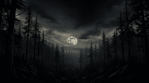 Moonlit Forest Path, dark, forest wallpaper