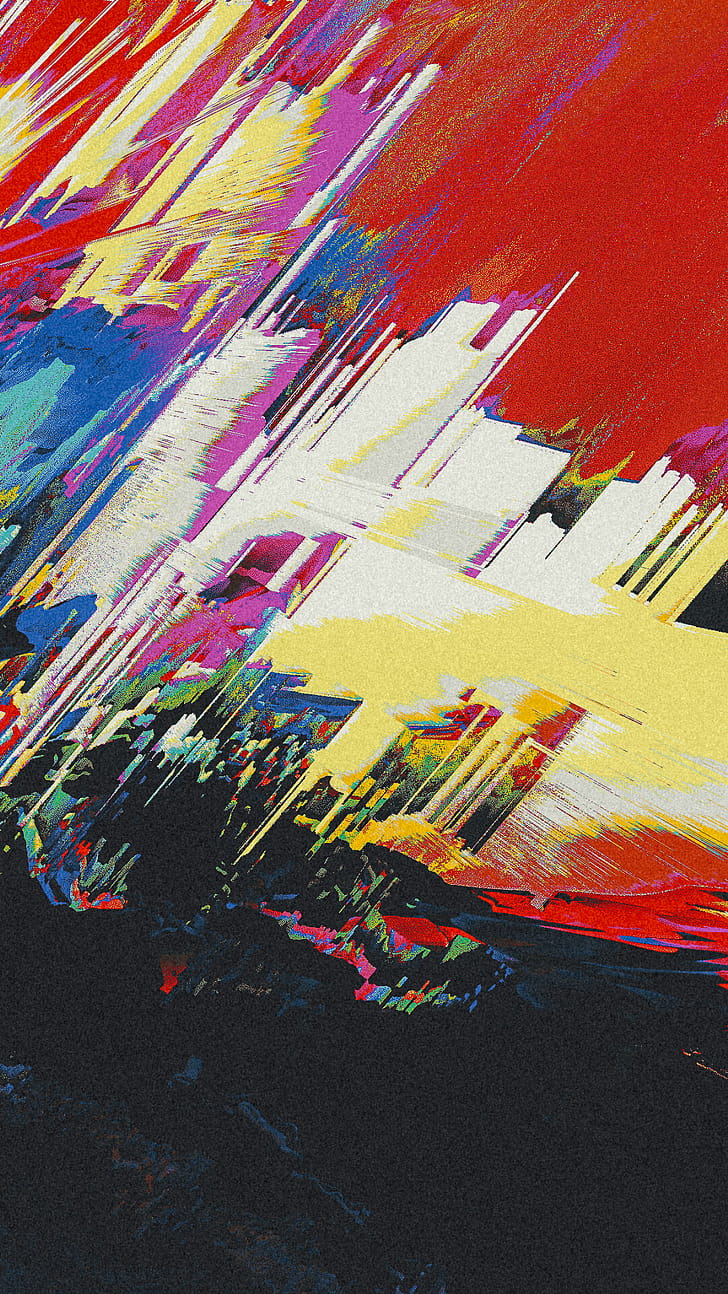 Glitch art, Abstract patterns, Visual distortion, Vibrant phone wallpaper