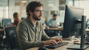 Quad : Focused Office Coder, Man, Computer wallpaper