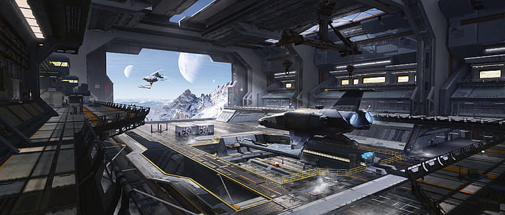Sci-fi Hangar, Sci Fi, spaceship wallpaper