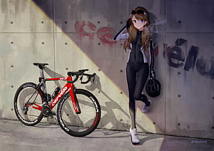 Anime Girl With Bike , anime-girl, anime, artist, artwork, digital-art, bicycle wallpaper
