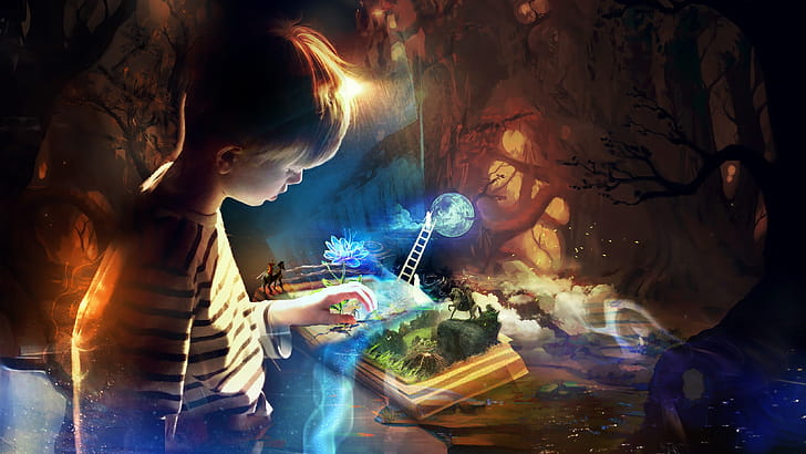 Book Imagination, creative, graphics, book wallpaper
