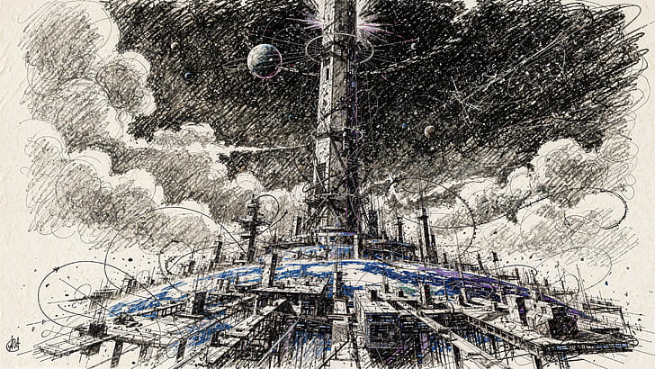 : Skyward Spire — Space Elevator Launchpad, Rocket, Tower wallpaper