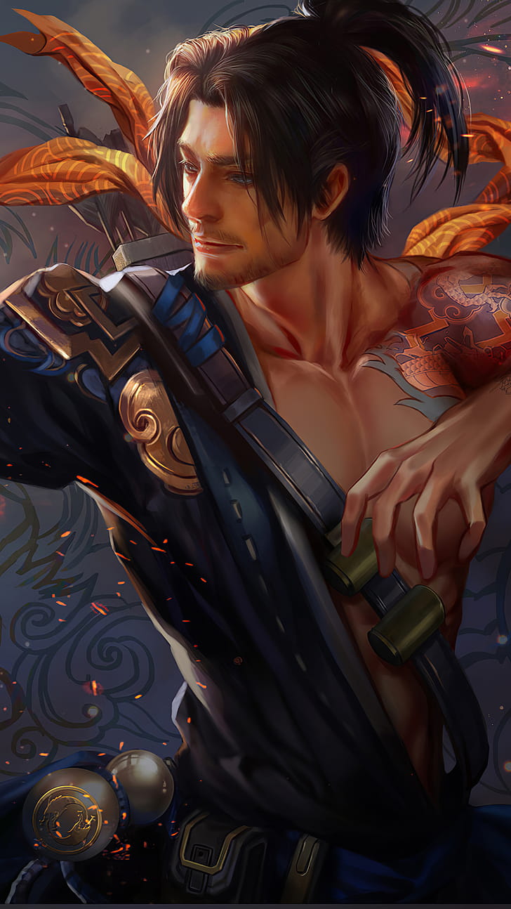 Hanzo Overwatch artwork, Sony Xperia phone wallpaper