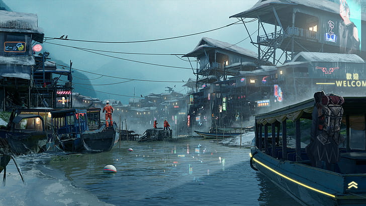 City, River, Sci Fi wallpaper