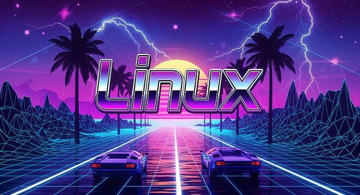 Linux Neon Highway —   Vaporwave, Synthwave wallpaper
