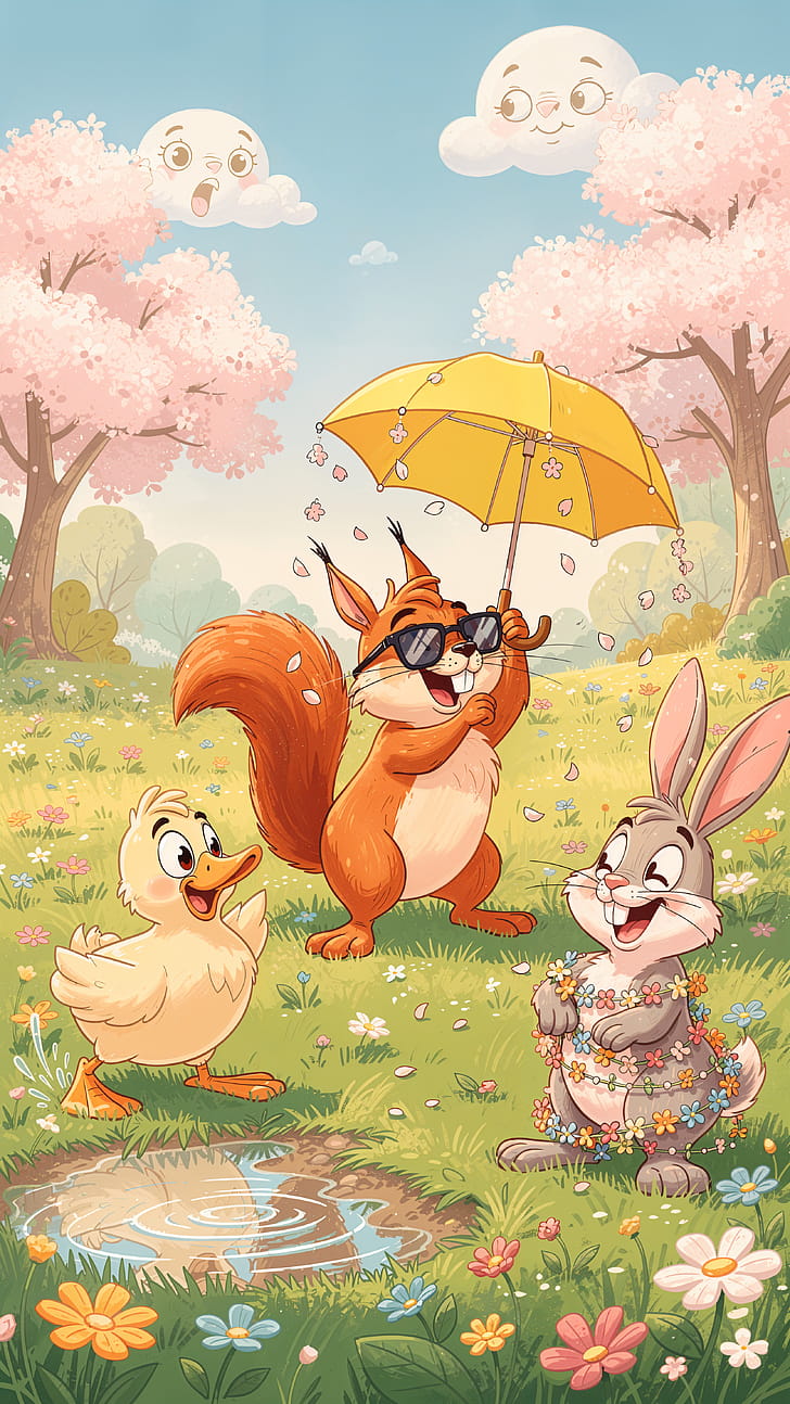 spring, squirrel phone wallpaper