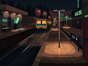 Train Station 8 Bit, 8-bit, train, train-station, artist, artwork, digital-art, deviantart wallpaper