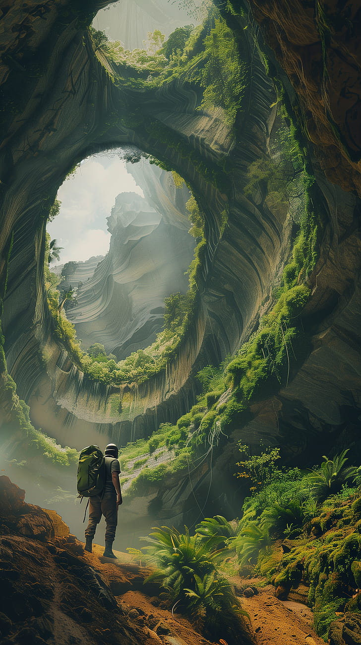 Verdant Trail Explorer, backpack, path phone wallpaper