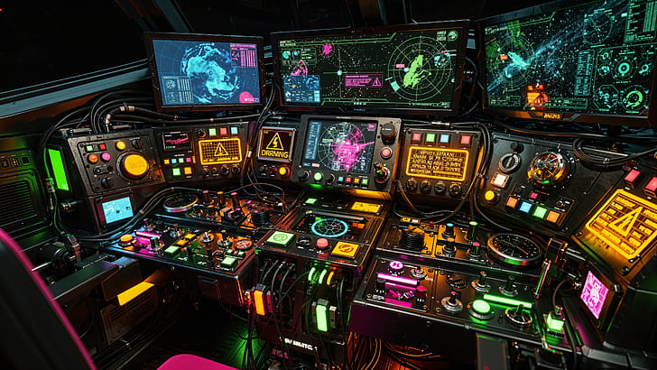Nebula Command Deck —   Spaceship Control Panel, Cockpit, Spacecraft, Dashboard, Sci Fi wallpaper