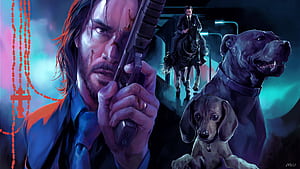John Wick Dogs, john-wick, keanu-reeves, artwork, artstation wallpaper