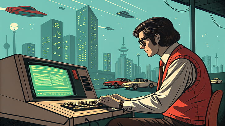 Coding Dreams: A  Ultra  Journey, coder, retro, computer, Sci Fi, technology wallpaper