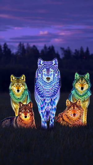 Wolf, Neon phone wallpaper