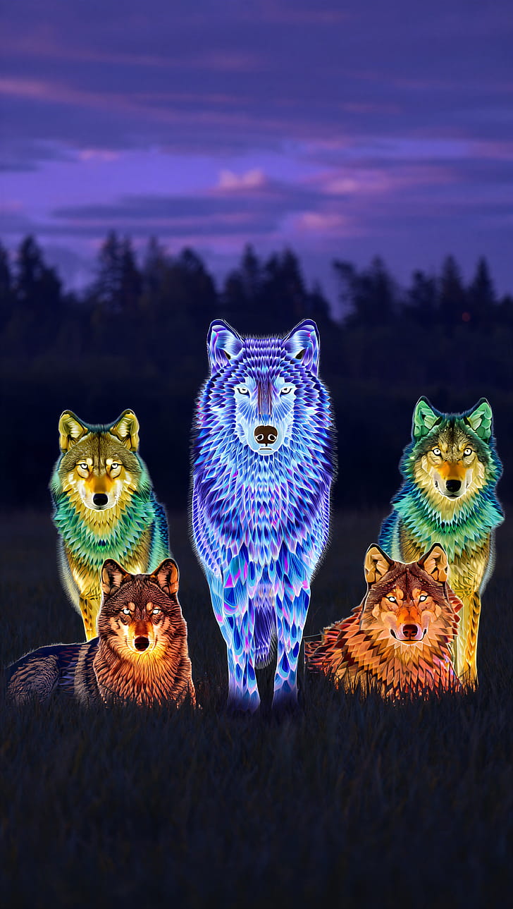 Wolf, Neon phone wallpaper