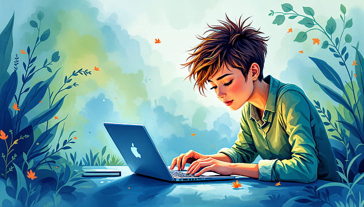 Coder at Work: Immersed in Creativity and Code, coder, laptop, nature wallpaper