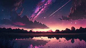 landscape, sunset, cloud, digital wallpaper