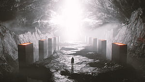 Sci Fi, landscape, man, light wallpaper