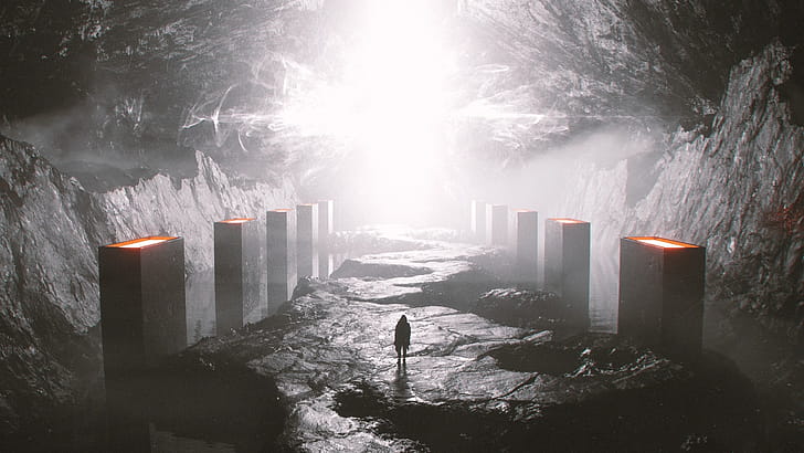 Sci Fi, landscape, man, light wallpaper
