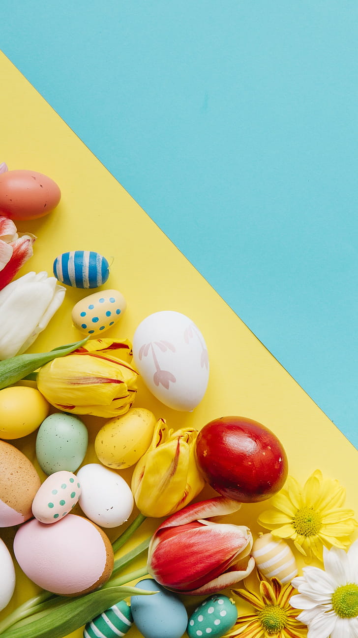 Eggs and flowers, Easter phone wallpaper