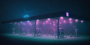 Gas Station Minimalist, gas-station, minimalism, artist, artwork, digital-art, minimalist, neon, retro wallpaper
