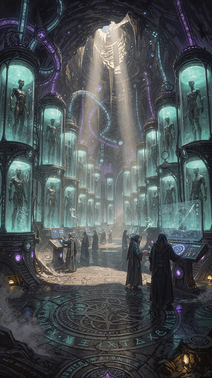 Clone Vault • Echo Chambers • Genesis Lab, Android, laboratory, Sci Fi phone wallpaper