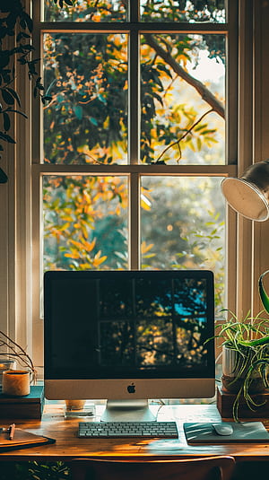 Cozy Home Office Computer, computer phone wallpaper