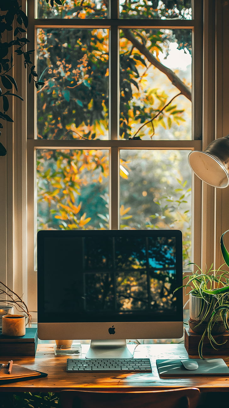 Cozy Home Office Computer, computer phone wallpaper