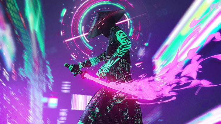Samurai, Neon wallpaper
