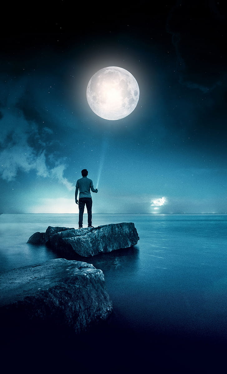 Cloudy moon night, Artstation phone wallpaper