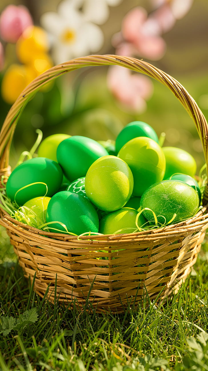 Green Egg Basket — Easter iPhone, Easter, easter egg, basket phone wallpaper