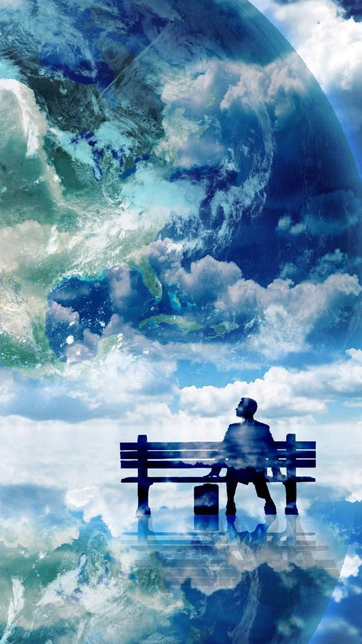 bench, cloud, artistic, reflection phone wallpaper