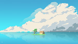 8 Bit Artwork House Island In Middle Of Water, 8-bit, artist, artwork, digital-art, house wallpaper