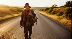 Man, Walking, Road, Backpack wallpaper