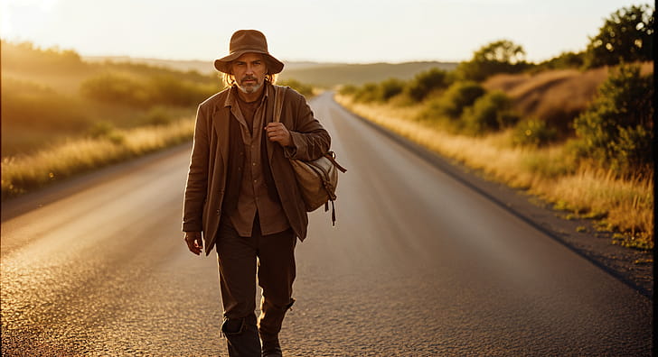 Man, Walking, Road, Backpack wallpaper