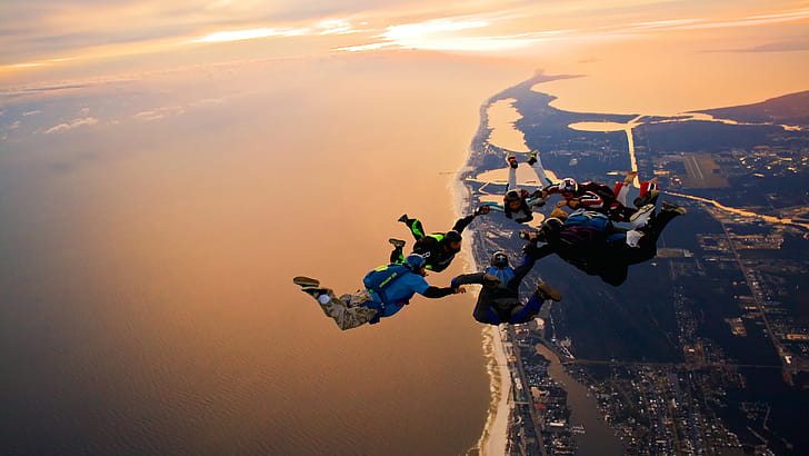 Group jump, Parachuting wallpaper
