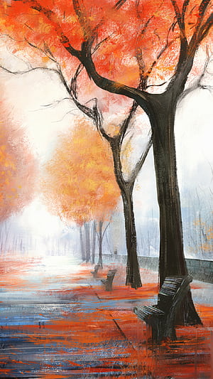 bench, artistic, fall phone wallpaper