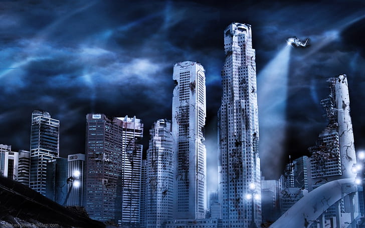 Building, Sci Fi, Post Apocalyptic, Night wallpaper